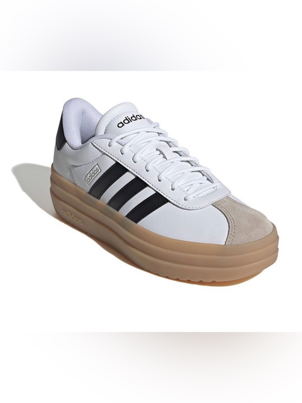 adidas VL Court Bols White & Black Leather Sneakers with Gum Sole size 8.5